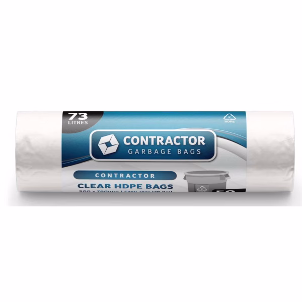 73L Contractor Clear HDPE Bin Liners on Roll 25 CT 250